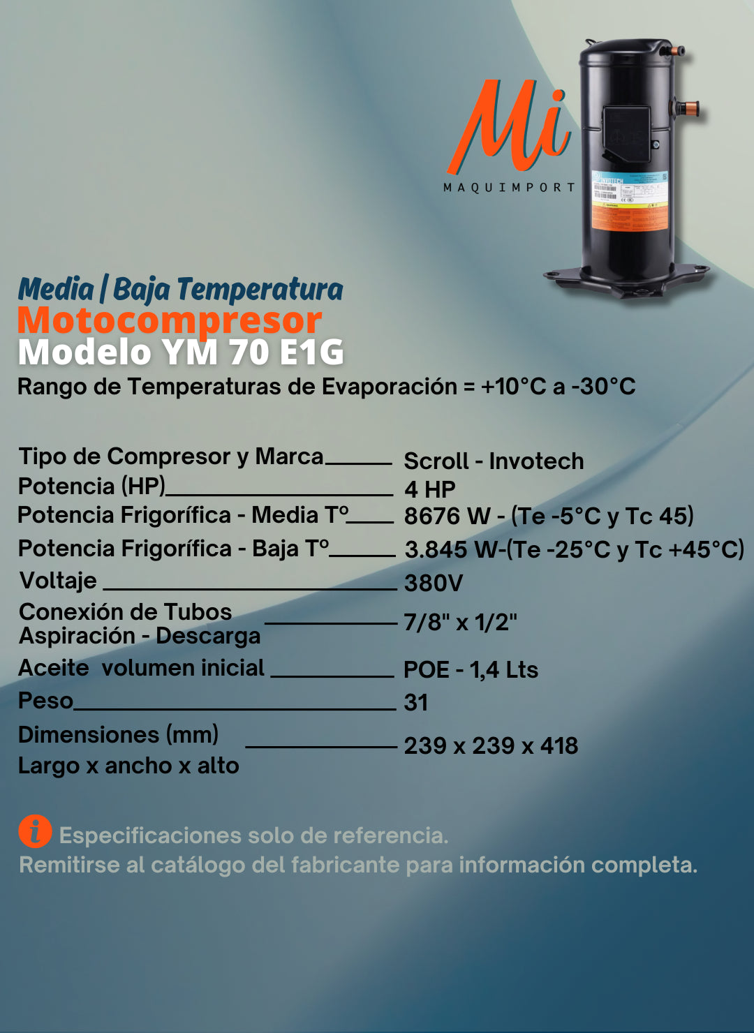 Motocompresor Scroll 4hp-380v Maquimport Chile, refrigeración industrial